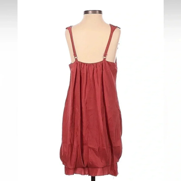 BCBGMAXAZRIA | Dark Orange Red Sleeveless 100% Silk Embroidered Dress Size 0 XS - Picture 3 of 3